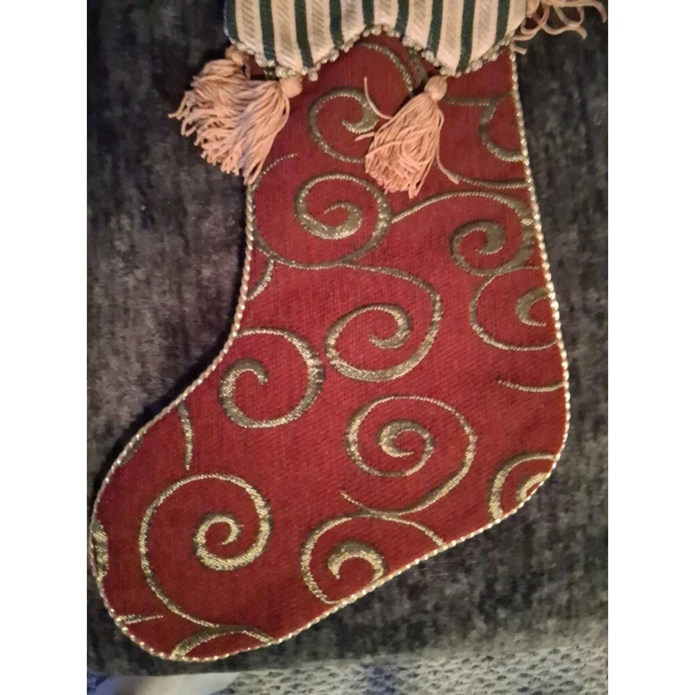 Creative Design - Red Gold Green Ivory - Velvet Christmas Holiday Stocking lot3